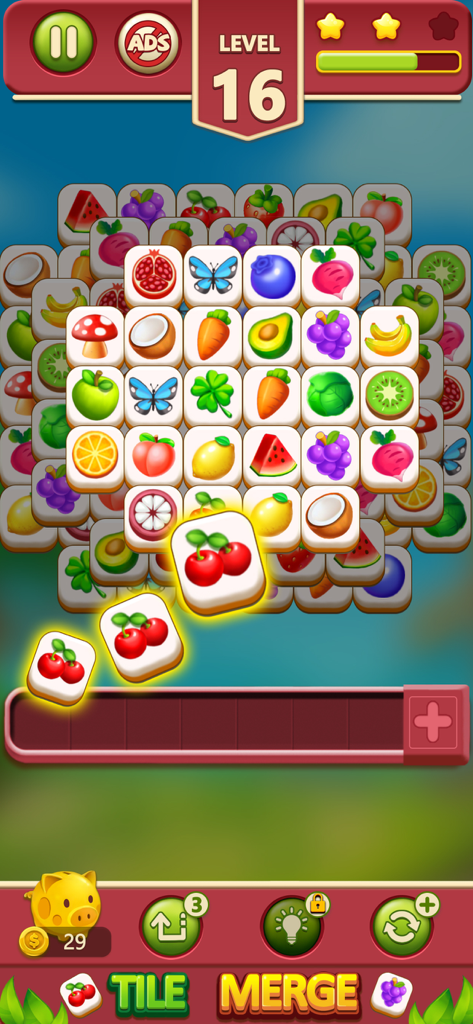 Tile Merge ：Match Puzzle - Triple match puzzle gameplay with fruit and butterfly tiles