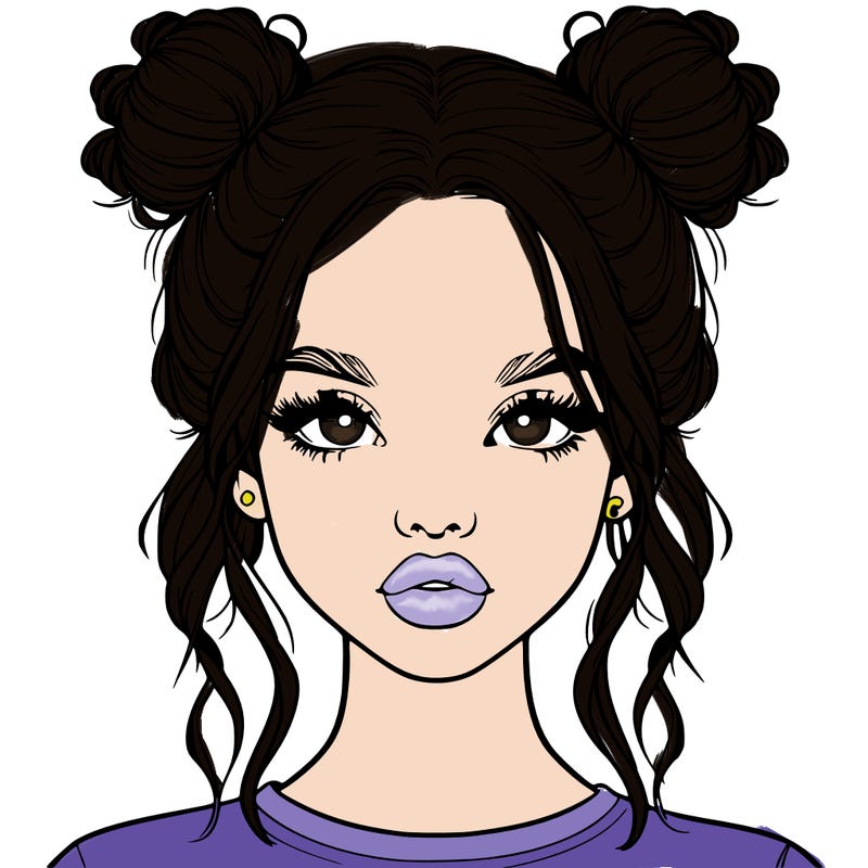 realistic girl with two buns in hair and lips
