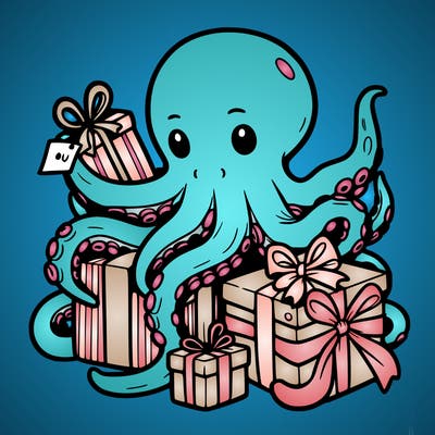 an octopus wrapping gifts