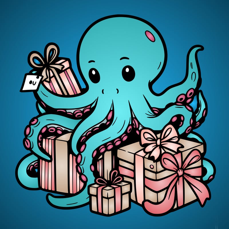 an octopus wrapping gifts