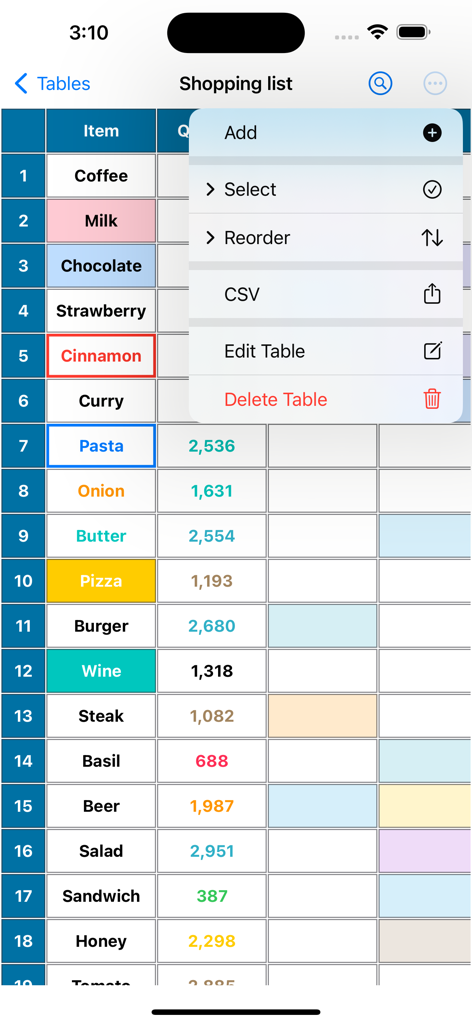 Table Maker, Spreadsheet Notes - Business App | MWM
