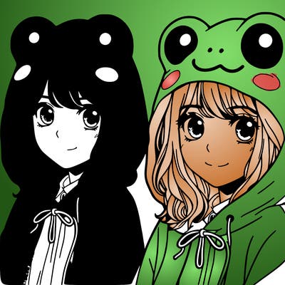 a teenage girl wearing a frog hoodie