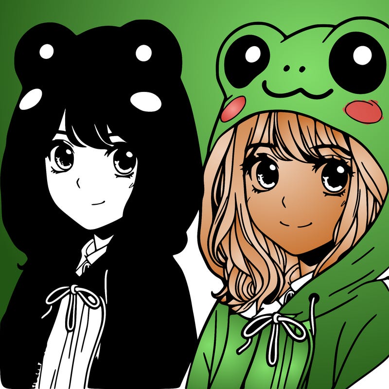 a teenage girl wearing a frog hoodie