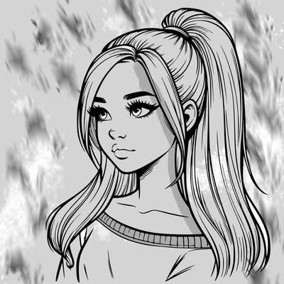 realistic girl with a high ponytail