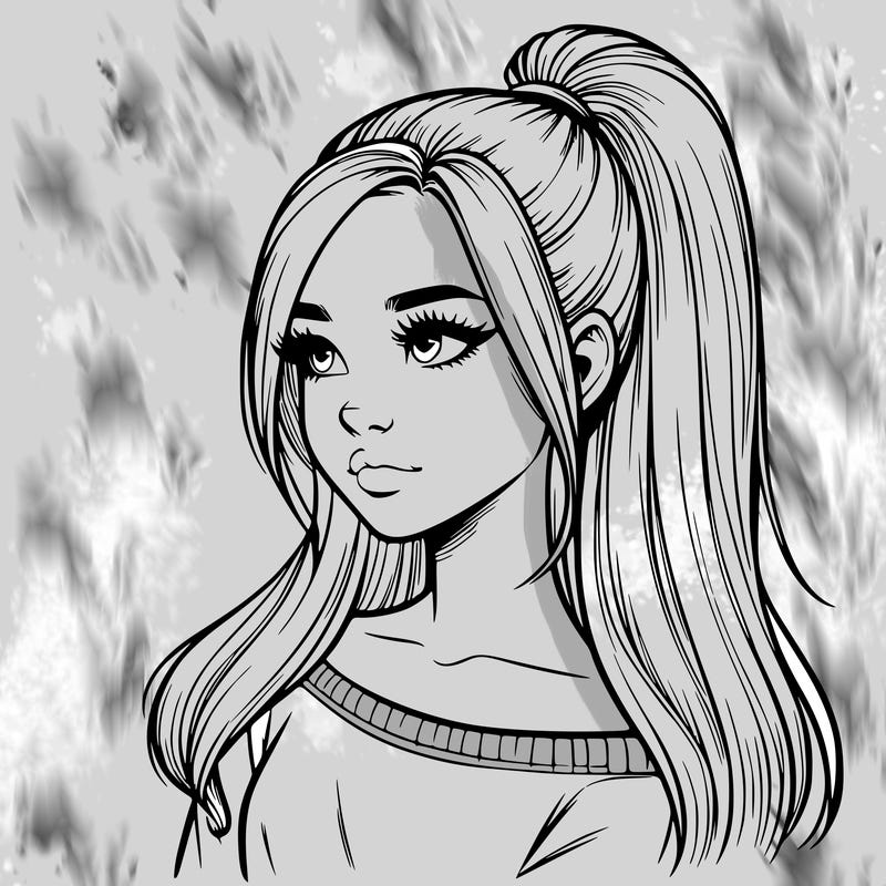 realistic girl with a high ponytail