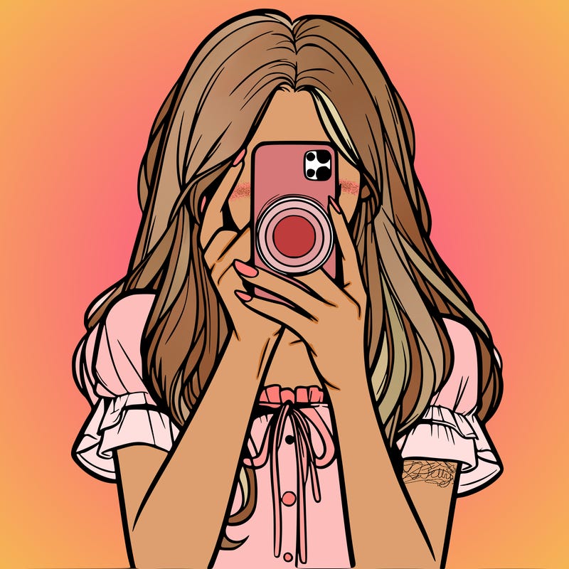 a realistic girl holding her phone taking pictures