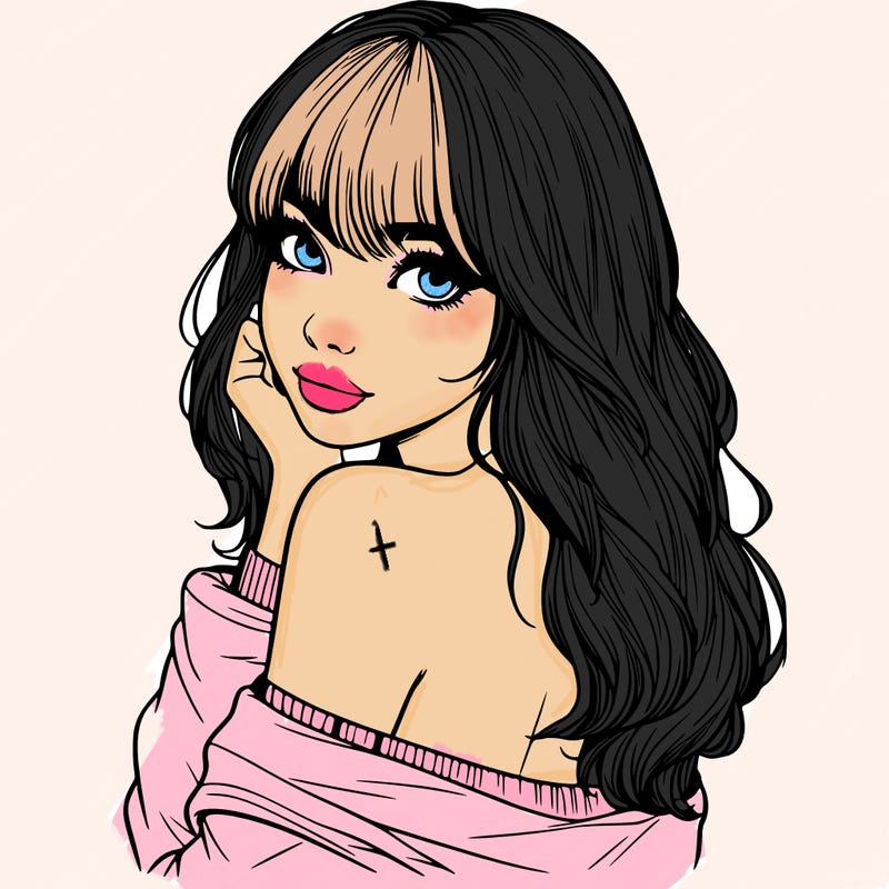 realistic girl with bangs looking over her shoulder