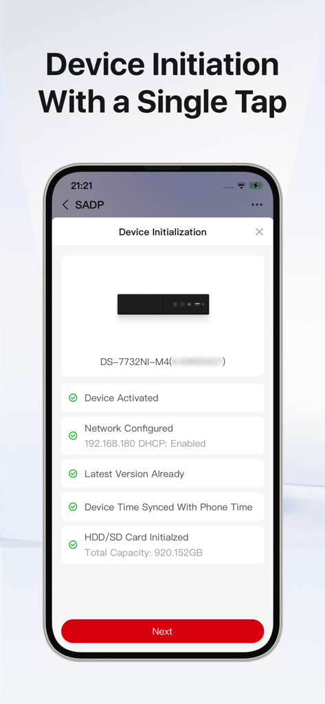 Mobile screen showing the device initialization process with completed status checkmarks for activation and network configuration.