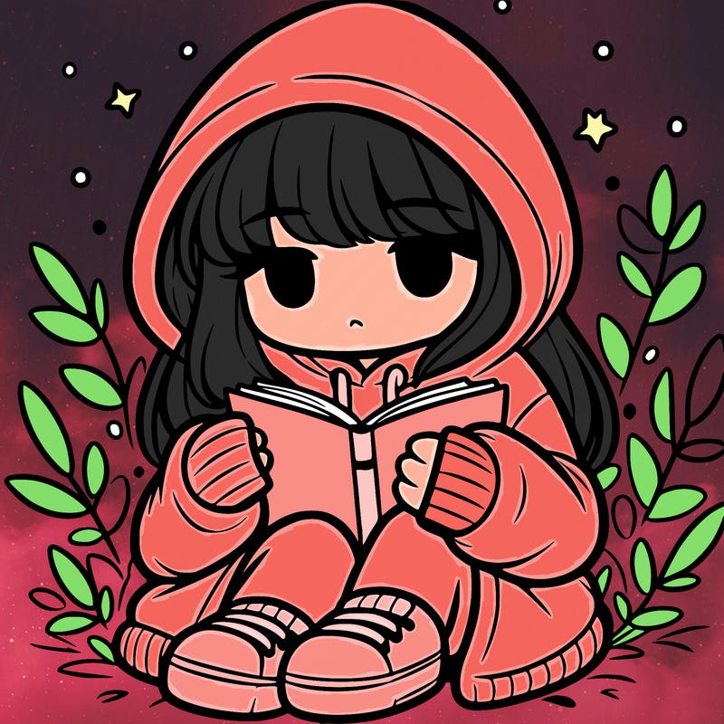girl in oversized hoodie reading a book