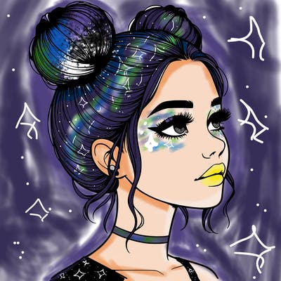 realistic girl with buns on the top of her head