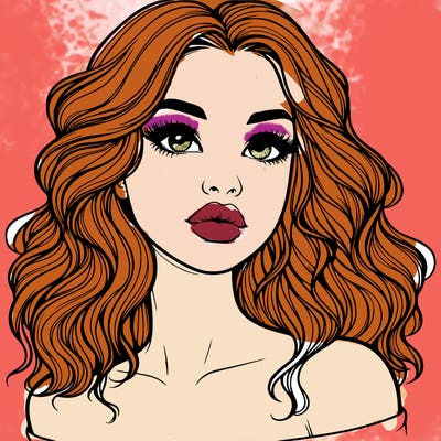 realistic girl with wavy hair and lips