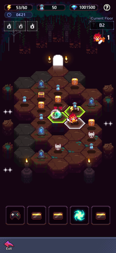 Hardcore Leveling Warrior - Pixel-Art-Charakter erkundet einen sechseckigen Dungeon im Labyrinth-Modus von Hardcore Leveling Warrior