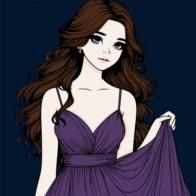realistic girl in flowy silky prom dress