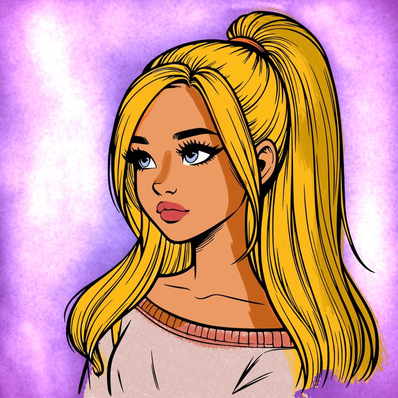 realistic girl with a high ponytail