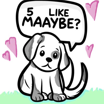 a puppy that says 5 like maybe