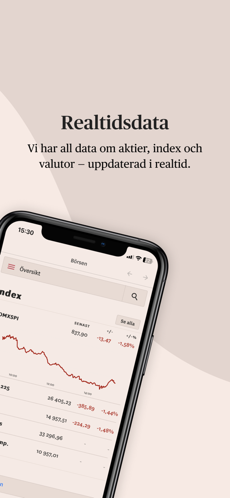 Omni Ekonomi金融アプリでリアルタイムの株価指数と市場データが表示されているモバイルインターフェース。