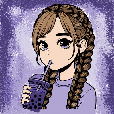 realistic girl with braided hair drinking boba