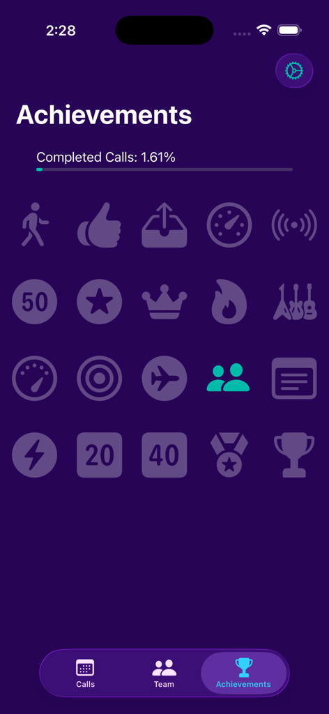 On-Call Schedule Lite - La pantalla de logros de la aplicación On-Call Schedule Lite que muestra el progreso de llamadas completadas e íconos desbloqueados.