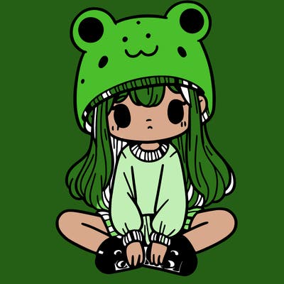 a girl wearing a frog hat and some frog socks