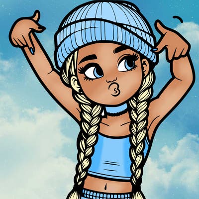 realistic teenage girl with braids and a beanie and crop top doing 🫶🏼