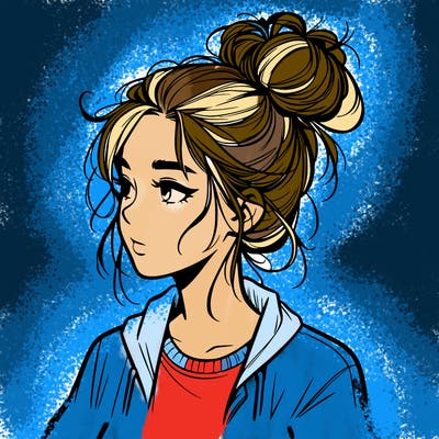 realistic teenage girl with a messy bun