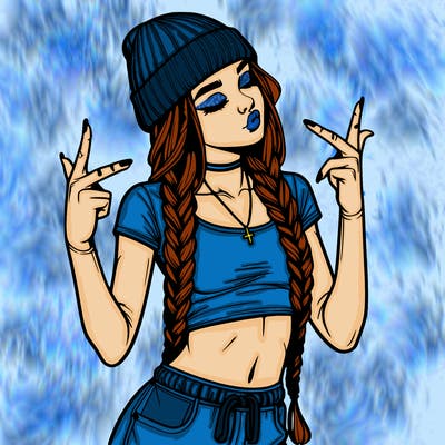 realistic teenage girl with braids and a beanie and crop top doing 🫶🏼