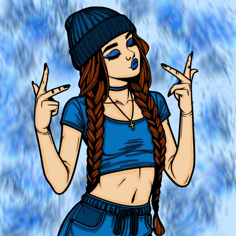 realistic teenage girl with braids and a beanie and crop top doing 🫶🏼