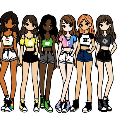 a group of girls wearing crop tops and shorts