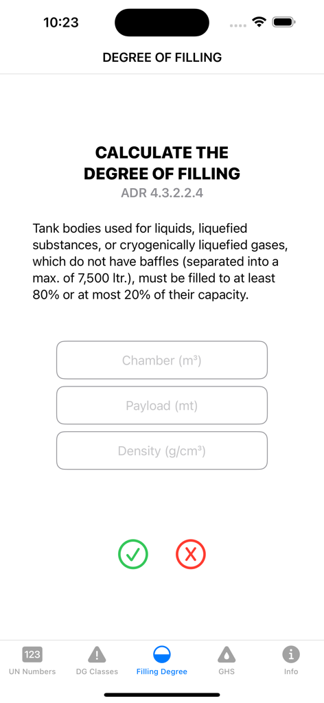 Interface for calculating the degree of filling for hazardous material tanks