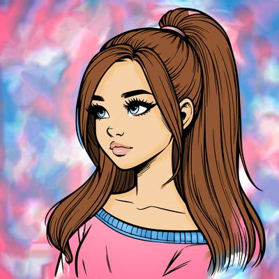 realistic girl with a high ponytail