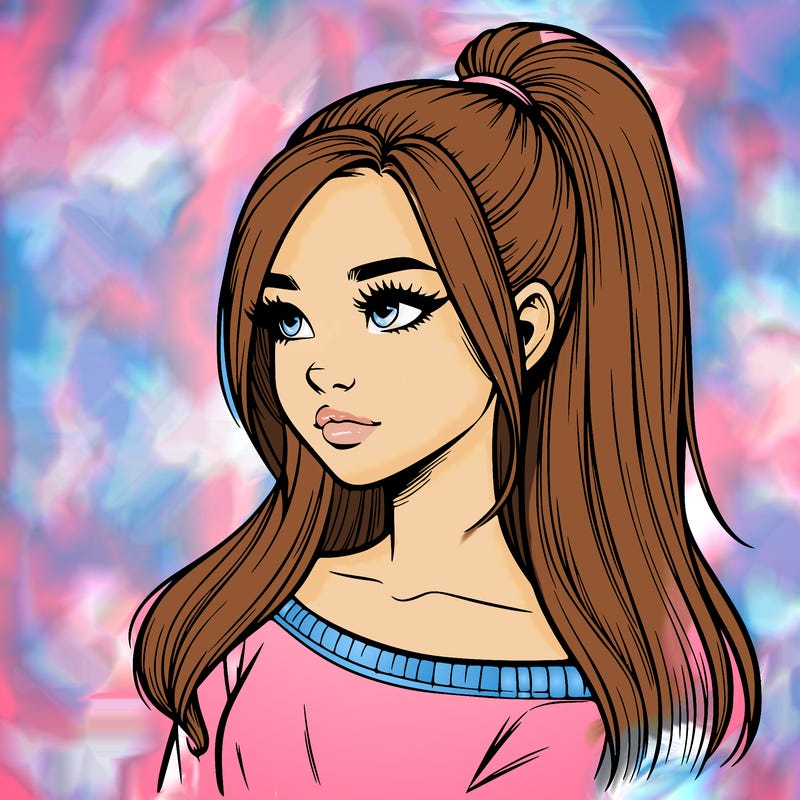 realistic girl with a high ponytail