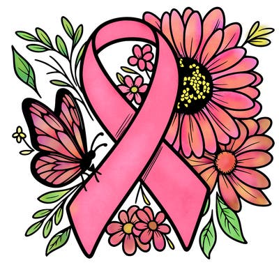 cancer awareness symbol with flowers and butterflies