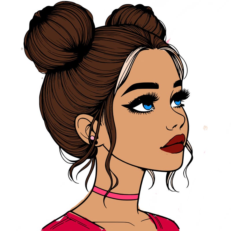 realistic girl with buns on the top of her head
