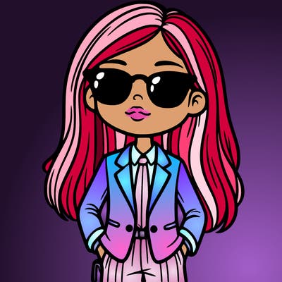 girl in a suit and shades with long hair