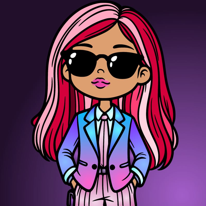 girl in a suit and shades with long hair