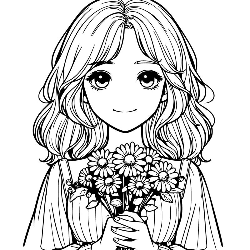realistic girl holding flowers