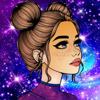 realistic girl with buns on the top of her head