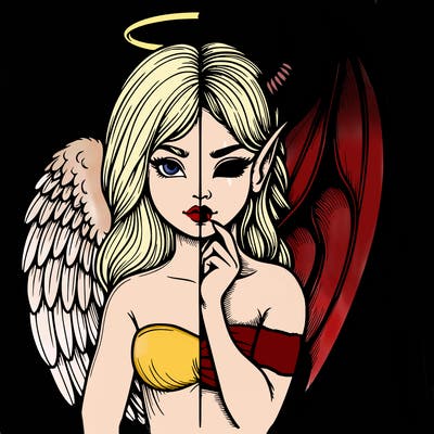 realistic angel half demon