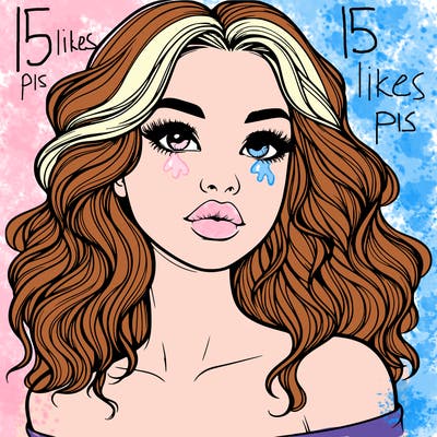 realistic girl with wavy hair and lips