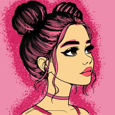 realistic girl with buns on the top of her head