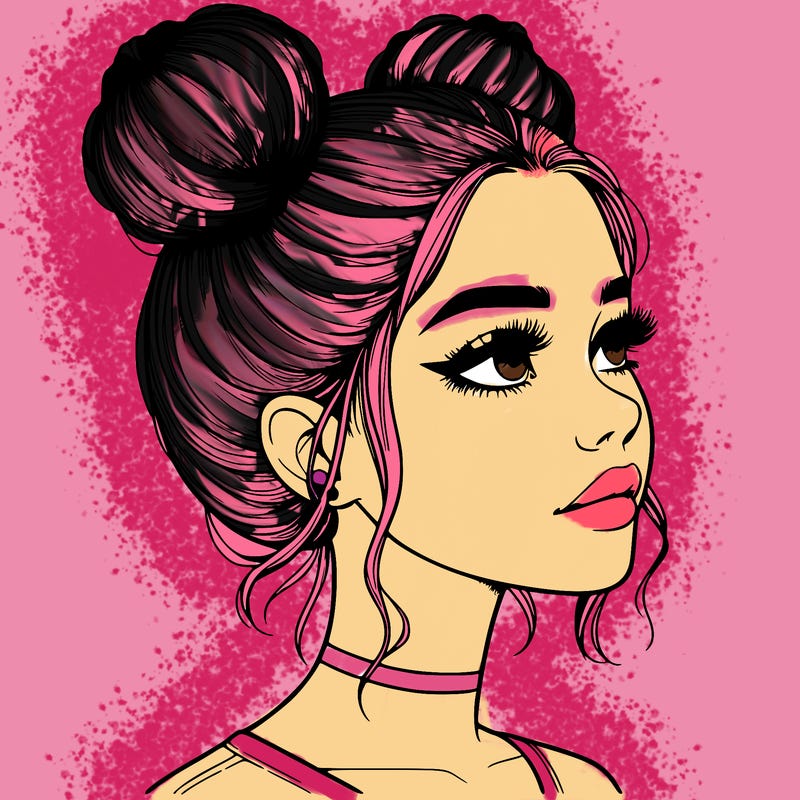 realistic girl with buns on the top of her head