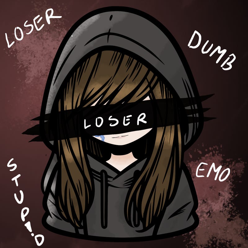 girl with hair covering her face and wearing a hoodie