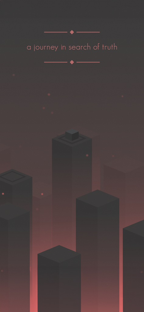 Atmosphärischer minimalistischer Spielbildschirm von BLUK Physics Jump mit Säulen und Reisetext