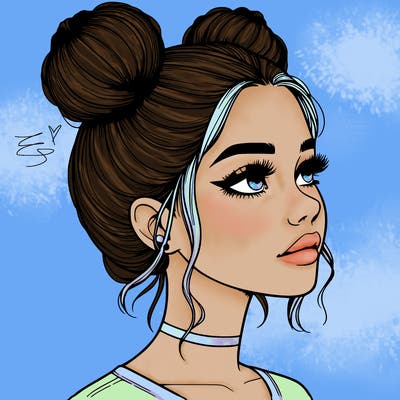 realistic girl with buns on the top of her head