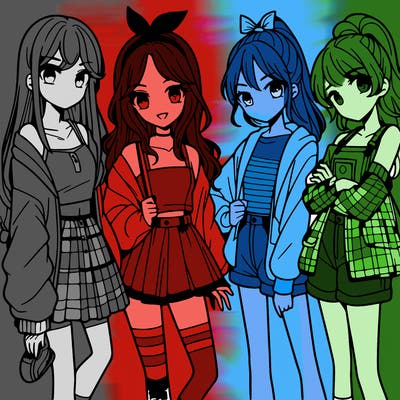 teen manga girls group of 4
