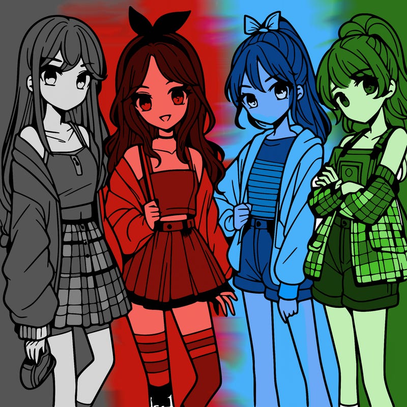 teen manga girls group of 4