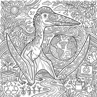 Dive into a prehistoric yet environmentally conscious world with our Hatzegopteryx Earth Day coloring page. This intricate design brings together the awe of ancient pterosaurs with a vital message of planet protection.