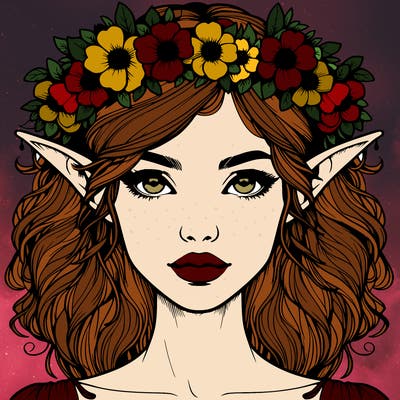 realistic female elf with flower crown