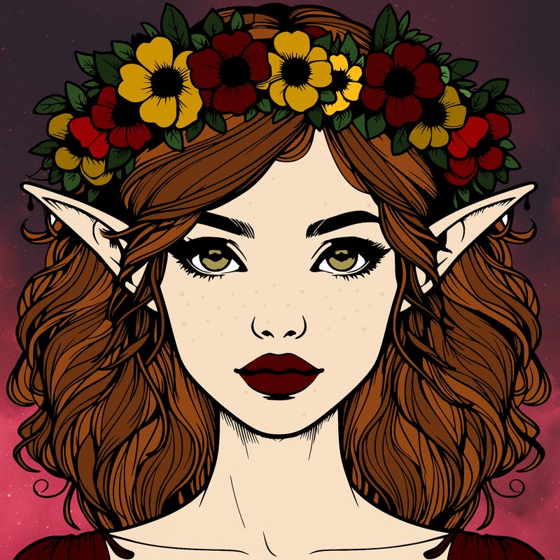 realistic female elf with flower crown