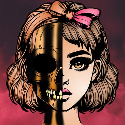 realistic girl with half skull mask